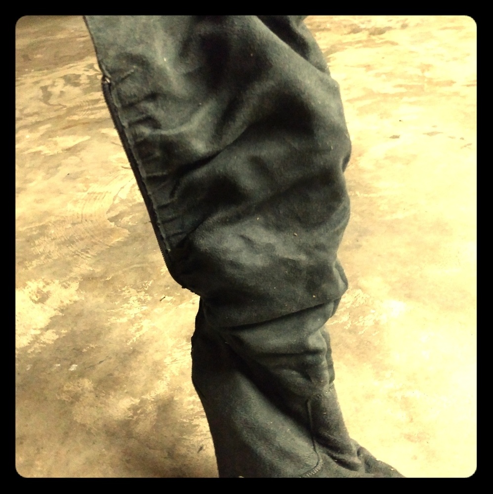 Knee high boots grey wedges